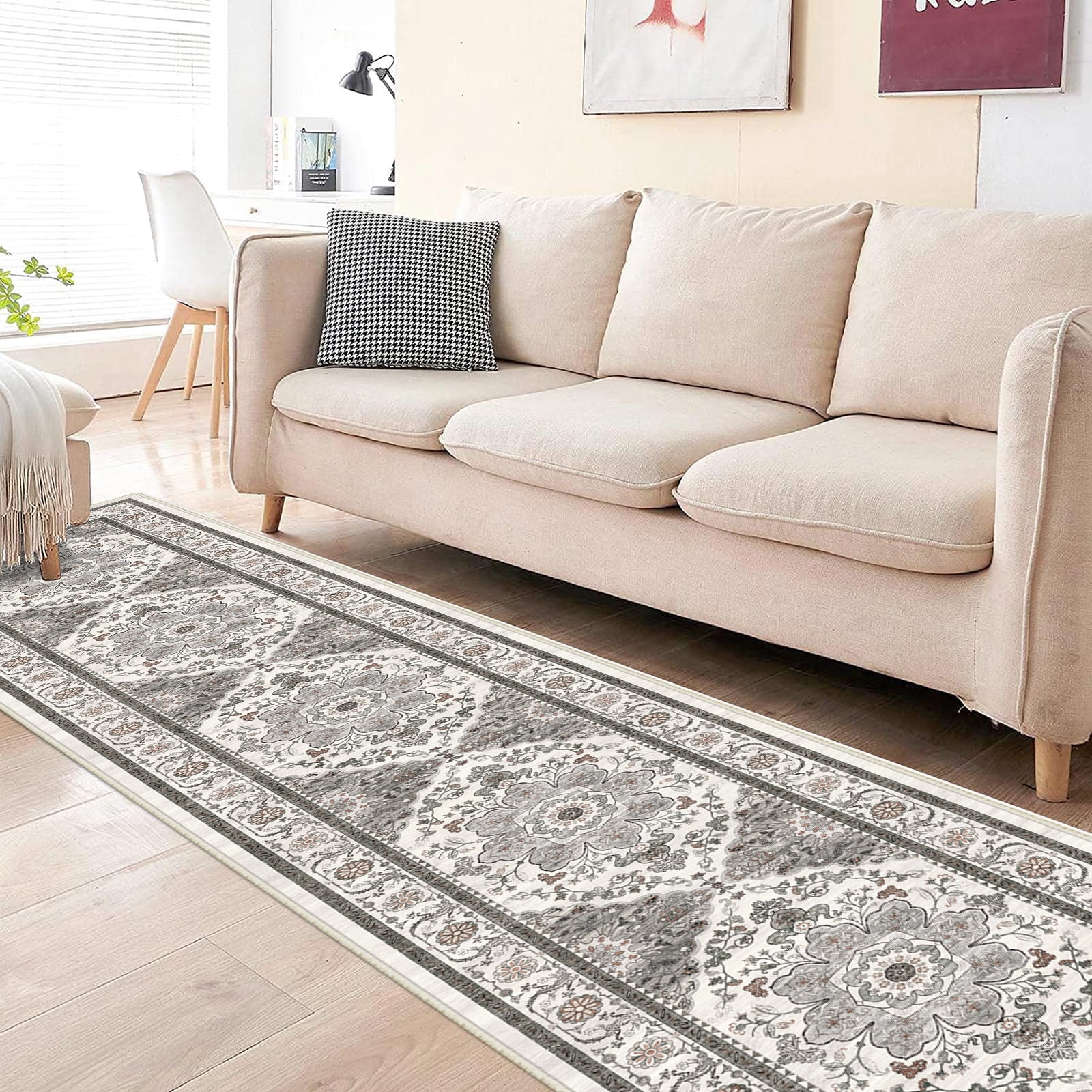Findosom 2'x10' Runner Rugs for Hallway Machine Washable Runners Rug,Vintage Runner Rug Non Slip Kitchen Runner Rug Medallion Carpet Runner for Bedroom Laundry Entrance,Gray