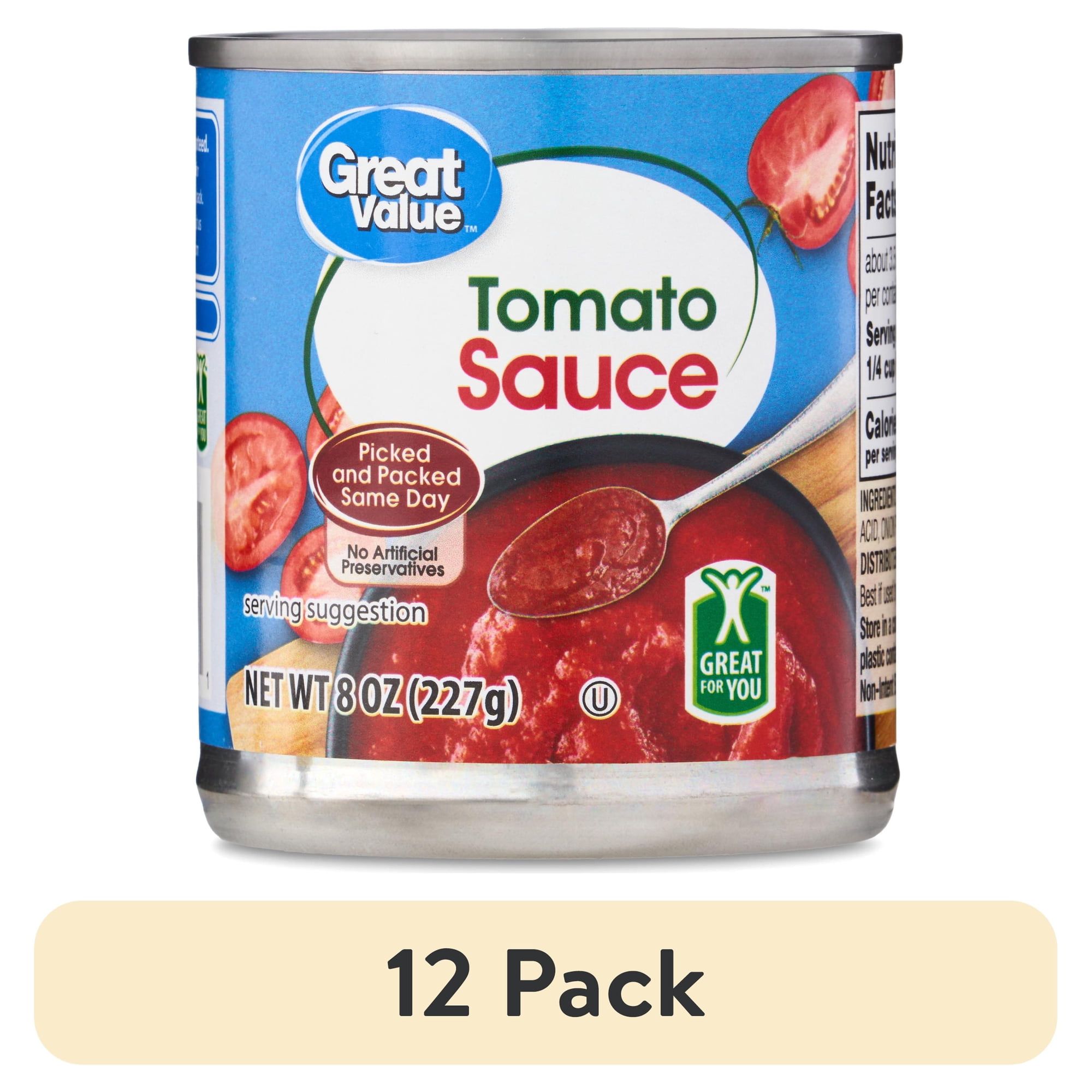 (12 pack) Great Value Tomato Sauce, 8 oz Can