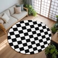 thumbnail image 2 of 8ft Round Rug, Black White Plaid Non-Skid Rubber Backing Large Area Rugs - Living Room Bedroom Home Office, Farmhouse Modern Minimalist Geometric Indoor Floor Mat Carpets Washable Rug, 2 of 9