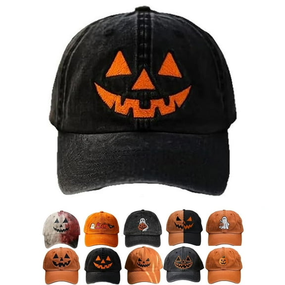 Halloween Hat Sunshade Baseball Hat Outdoor Printed Embroidery Scary Pumpkin Face Cap Adjustable Cap