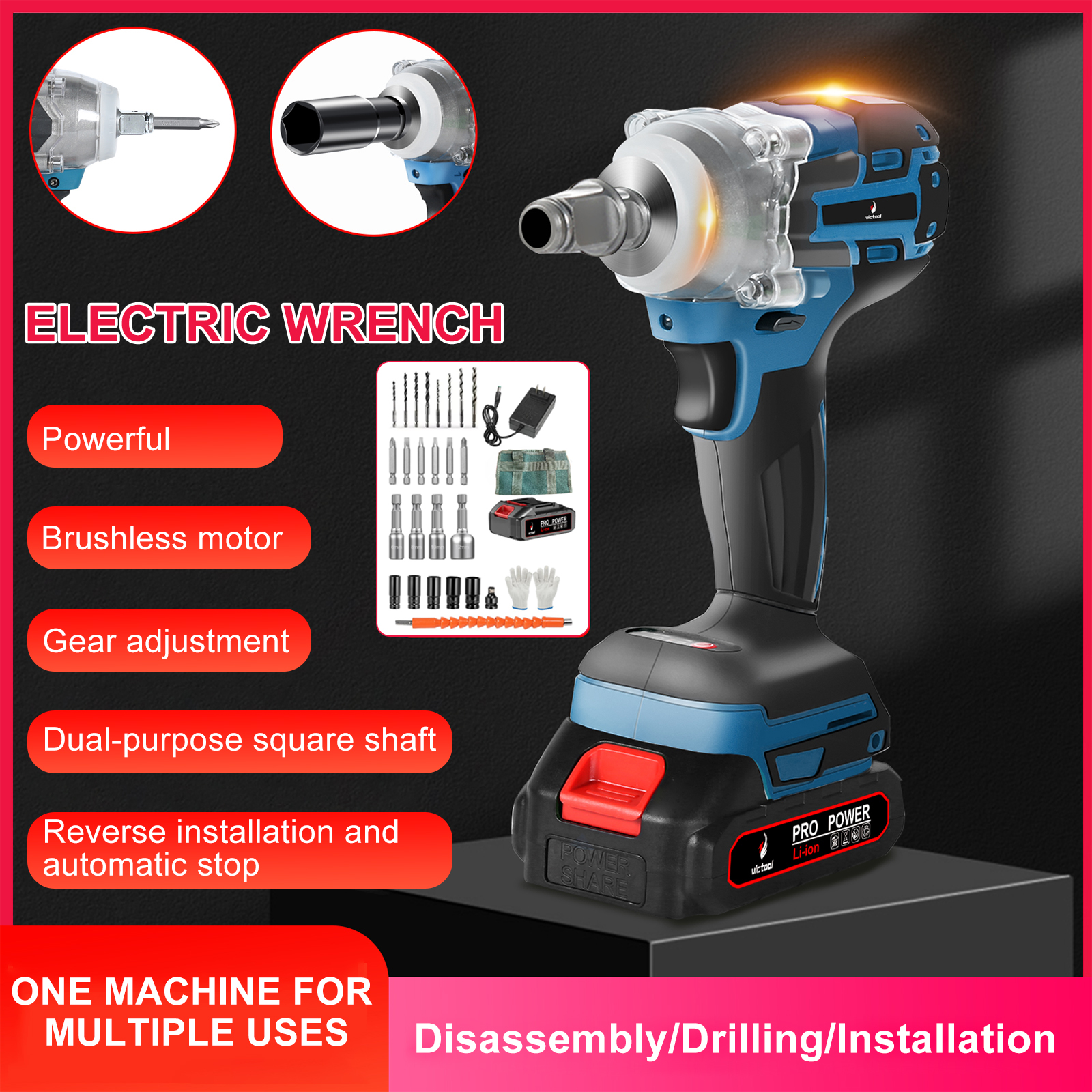 Victool 21V Brushless Impact Wrench Cordless Electric Screwdriver Rechargeable Drill Driver US Plug