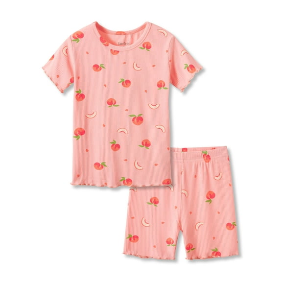 Beezizac Baby/Toddler Girl Pajamas Summer Cute Peach Sleep Short Sleeves Set Soft Outfit Little Kid Pjs Size 10