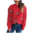 thumbnail image 2 of Womens Sweater Hanging Solid Color Long-sleeved Round Neck Casual Knitted Sweater Red L Sweater for Women, 2 of 6