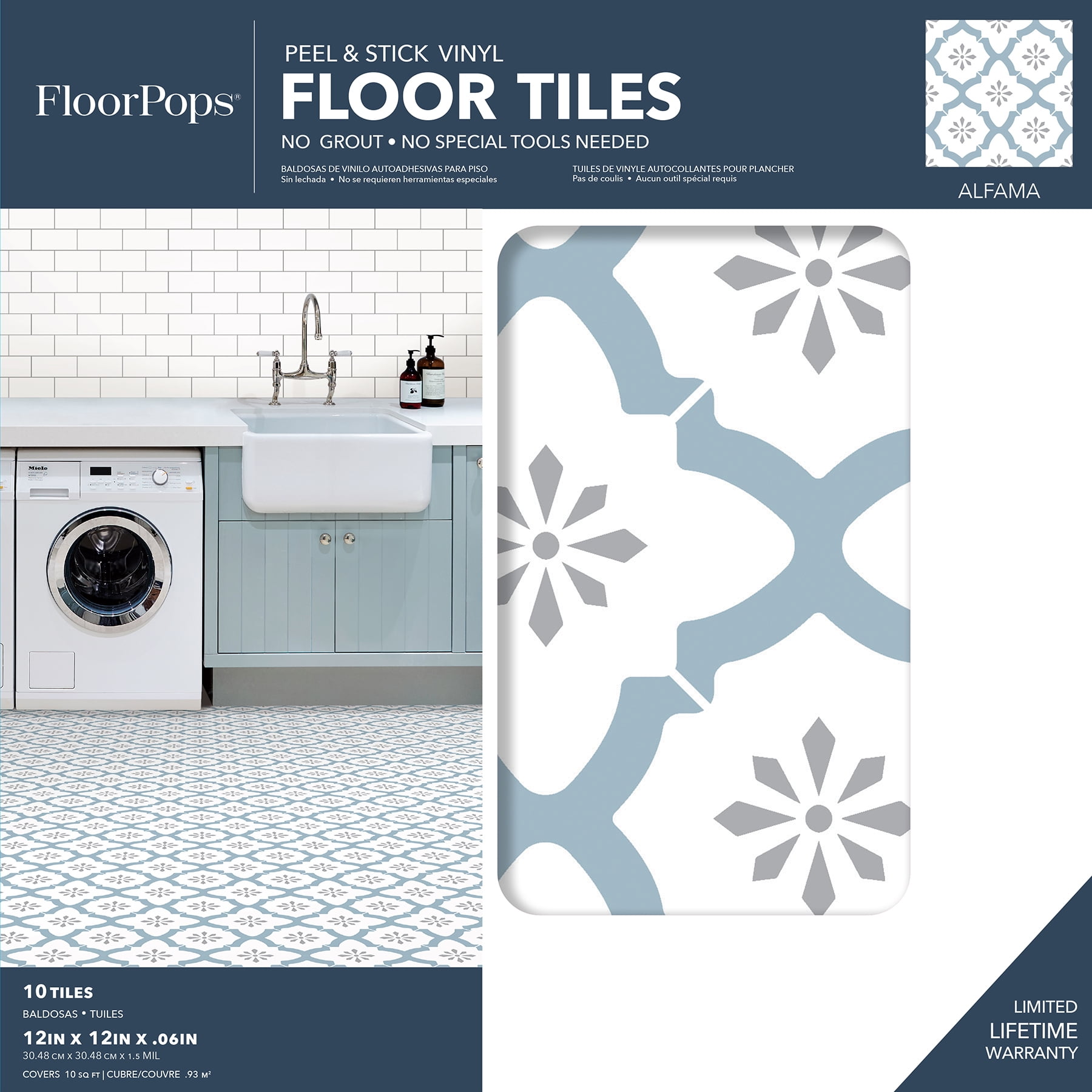 FloorPops Alfama 12 in. x 12 in. Peel and Stick Virgin Vinyl Floor Tiles (10-Pack)