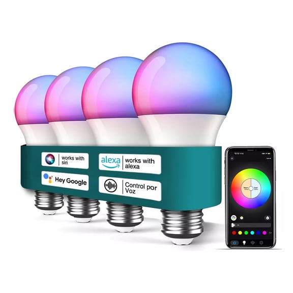 4 Focos Led Wifi Inteligente Rgbcw Alexa Google Siri 9w E27 Control Por Voz Ajustable Luz Multicolor Bombillas Luz Focos Bluetooth Rgb 127v