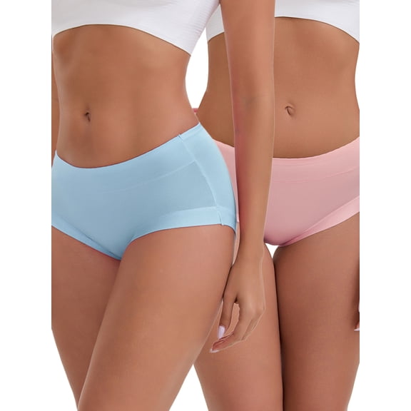 INSPIRE CHIC Women's Mid-Waisted Modal Plus Size Underwear Solid Cotton Full Coverage Briefs 2 Packs S 1 Light Blue 1 Khaki