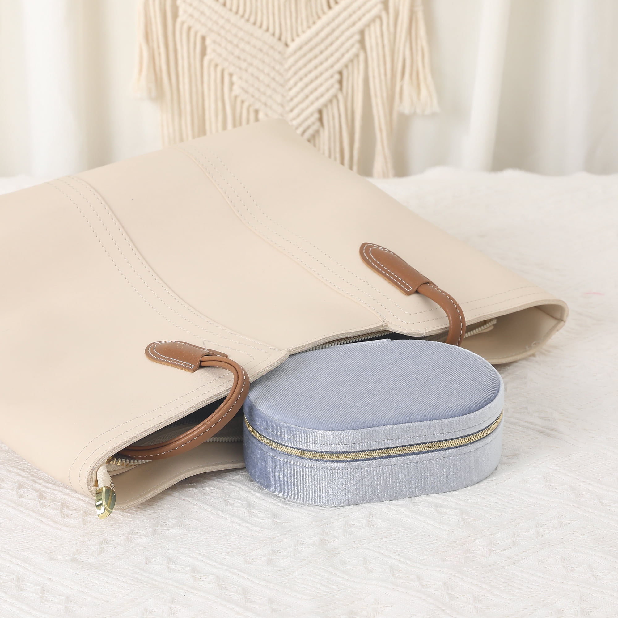 Unique Bargains Travel Portable Jewelry Box Organizer for Women Girls Gifts Light Blue