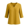 thumbnail image 5 of Womens Linen Blend Blouse 3/4 Sleeve V-Neck Relaxed Fit High Low Hem Breathable Casual Top Yellow,Size M, 5 of 6