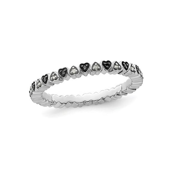 1/8 Carat (Ctw) Black & White Diamond Heart Band Ring in Sterling Silver for Women