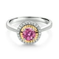 thumbnail image 2 of Gem Stone King 925 Silver and 10K Yellow Gold Pink Moissanite and White Lab Grown Diamond Halo Engagement Ring for Women (0.62 Cttw, Gemstone, Round 5MM, Size 9), 2 of 3