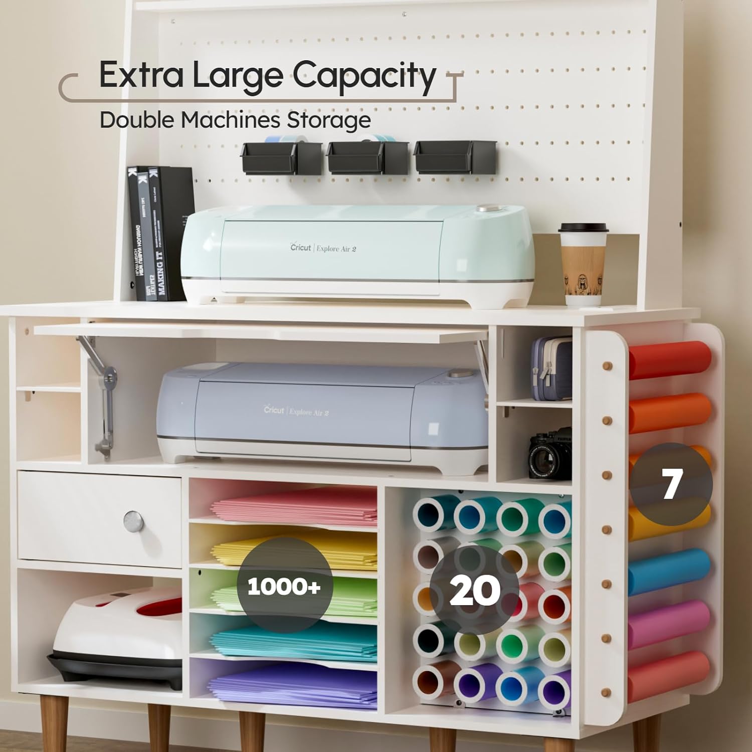 Cricut Compatible Craft Cabinet, Large Furniture with Charging - Main Image