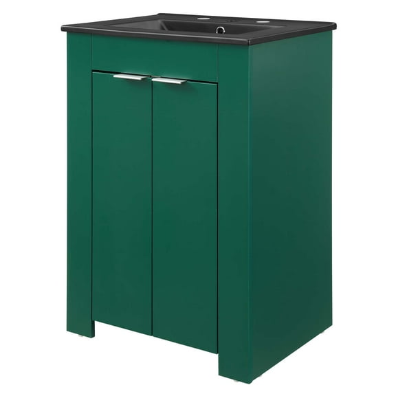 Sink Vanity Cabinet, Melamine, Green Black, Modern Contemporary Urban Design, Hotel Bedroom Bathroom Master Suite Guest