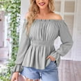 thumbnail image 2 of safuny Women Solid Color Blouse Off Shoulder Lantern Sleeve Shirt Tops Ruffle Hem Fashion Clothing Gray _b XXL, 2 of 9