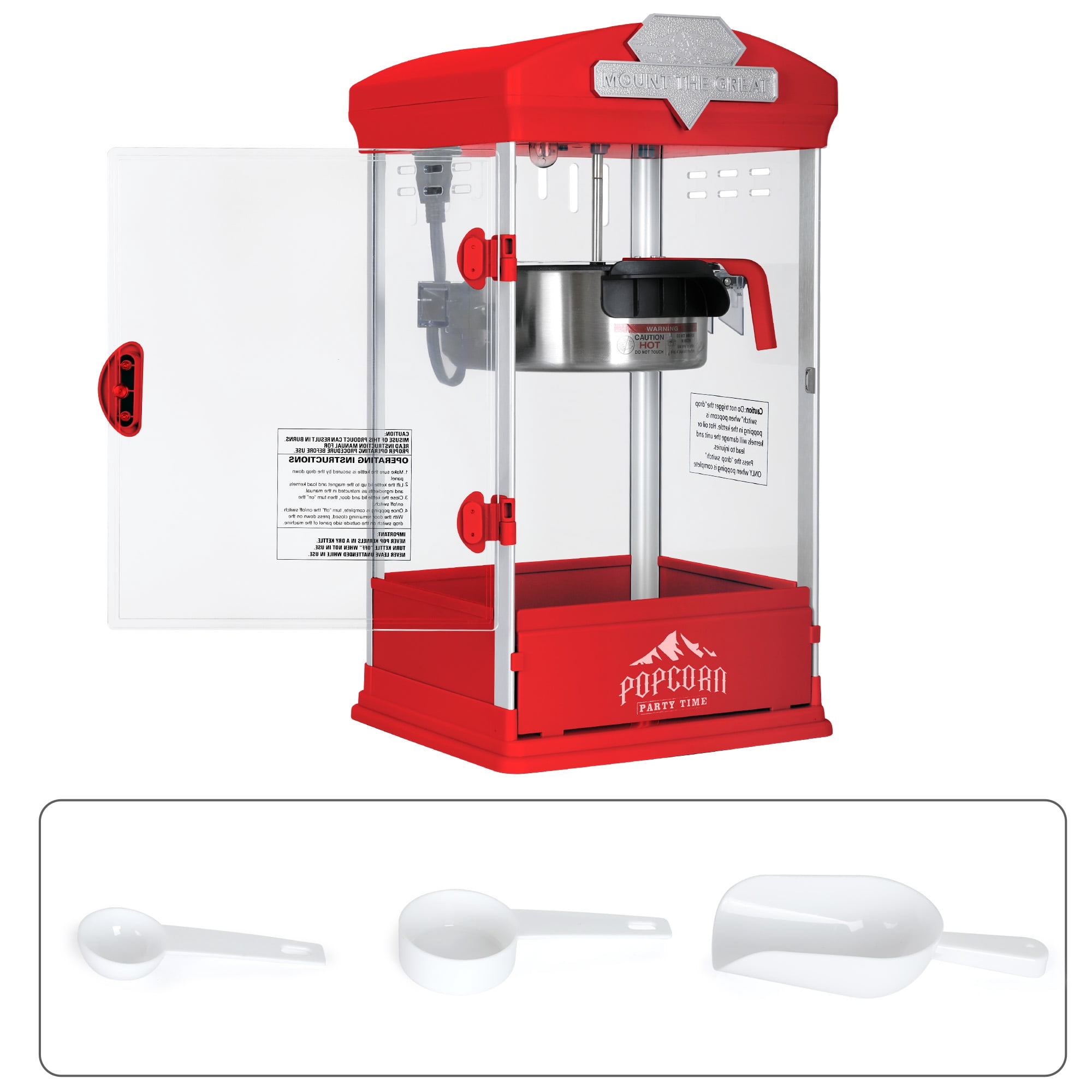 Yoneston 8 oz Commercial Countertop Popcorn Machine, 600W Kettle Popcorn Maker, Container Produces 2 Gallon per Cycle, Comes with 3 Ladles for Home Moive Parties, Red