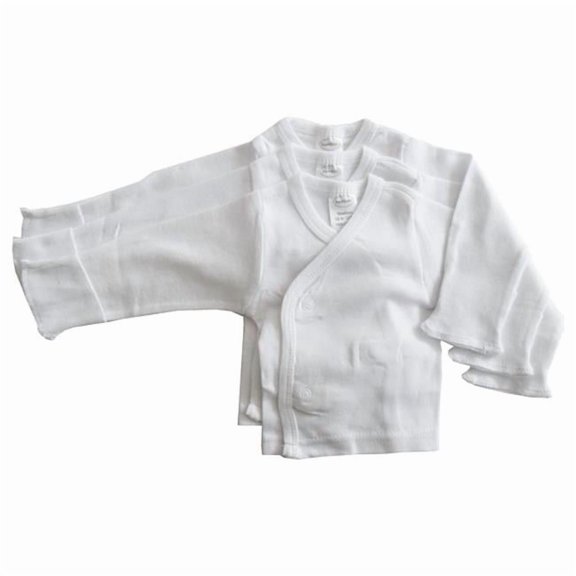 White Long Sleeve Side-Snap Shirt with Mitten Cuffs - New Born - Pack of 3 - 100% Cotton