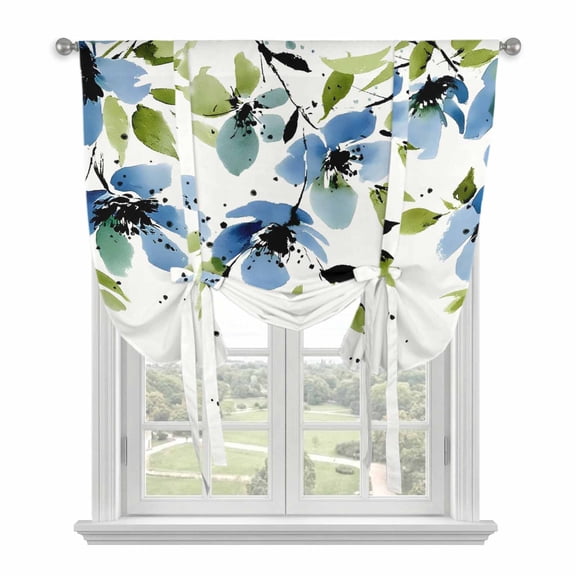 Blue Green Spring Floral Balloon Curtains for Windows, Bedroom Curtains 54 Inch Length, Weeping Botanical Summer Tie Up Curtains Panels Thermal Insulated Bathroom Curtains Window 42"x54"