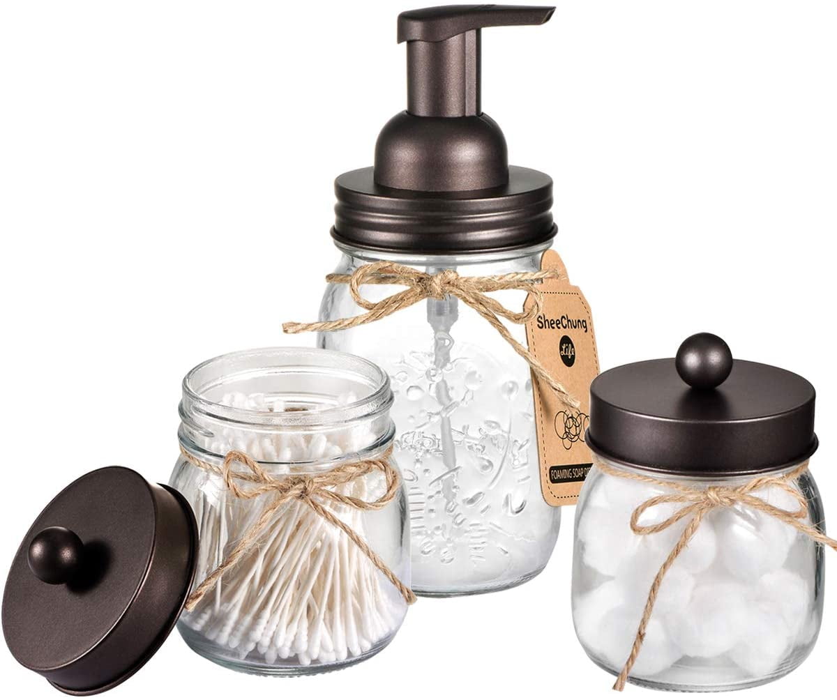 Details about   Mason Jar Bathroom Accessories Set Mason Jar Foaming Hand Soap Dispenser Qtip 