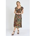 thumbnail image 4 of Black Festive Foliage Wrap Midi Dress | S-3X, 4 of 10