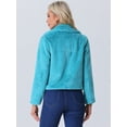 thumbnail image 4 of DARING DIVA Women's Cropped Notch Lapel Faux Fur Fluffy Coat M Peacock Blue, 4 of 6