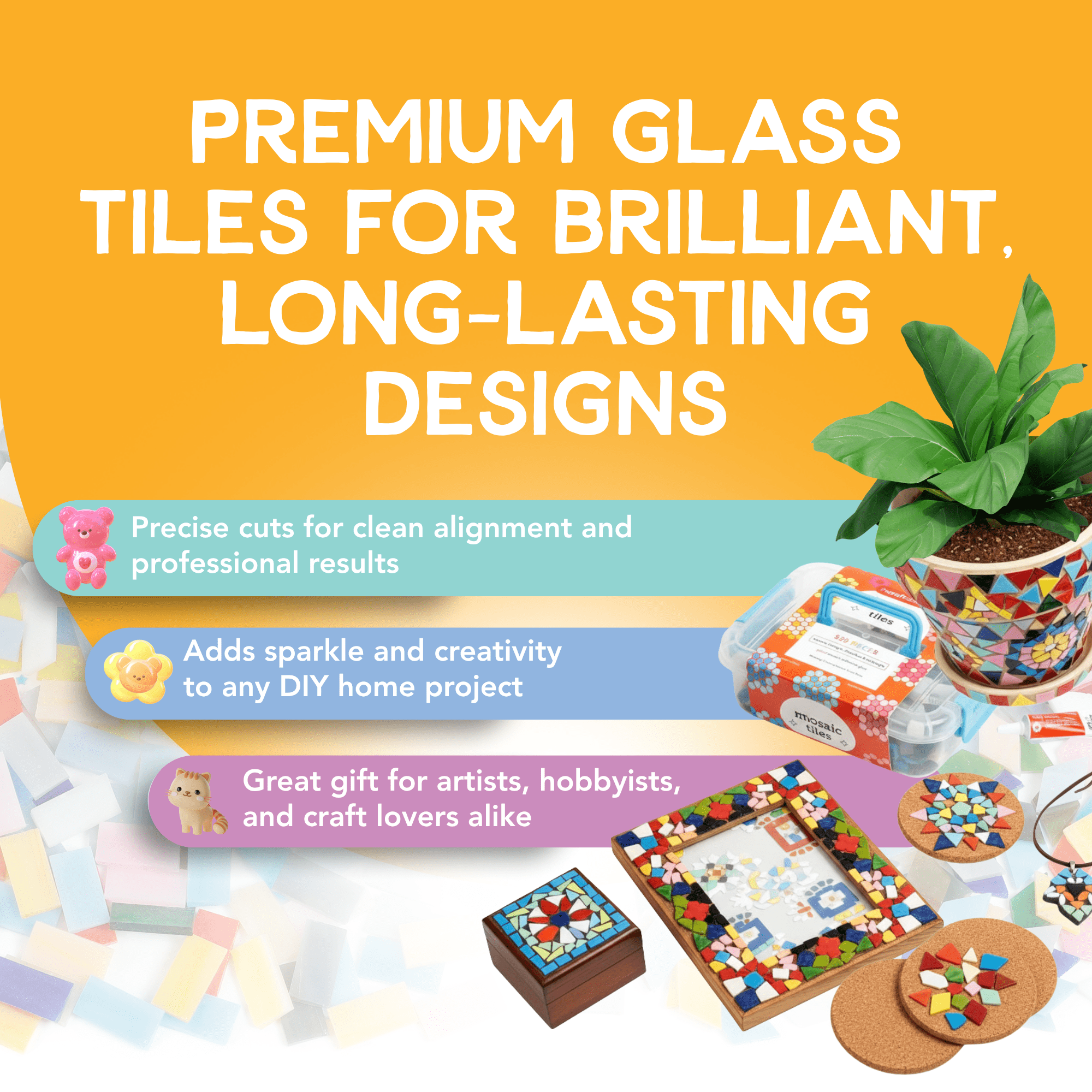 Incraftables Glass Mosaic Tiles for Crafts, 520 Pieces, Stained Mosaic Glass with Adhesive Glue