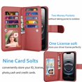 thumbnail image 2 of Wallet Case for iPhone 16e (2025) Wallet Case 6.1" 5G, [9 Card Slots] Luxury PU Leather Credit Holder Carrying Folio Flip [Detachable] Kickstand Magnetic Phone Cover & Lanyard [Wine], 2 of 5