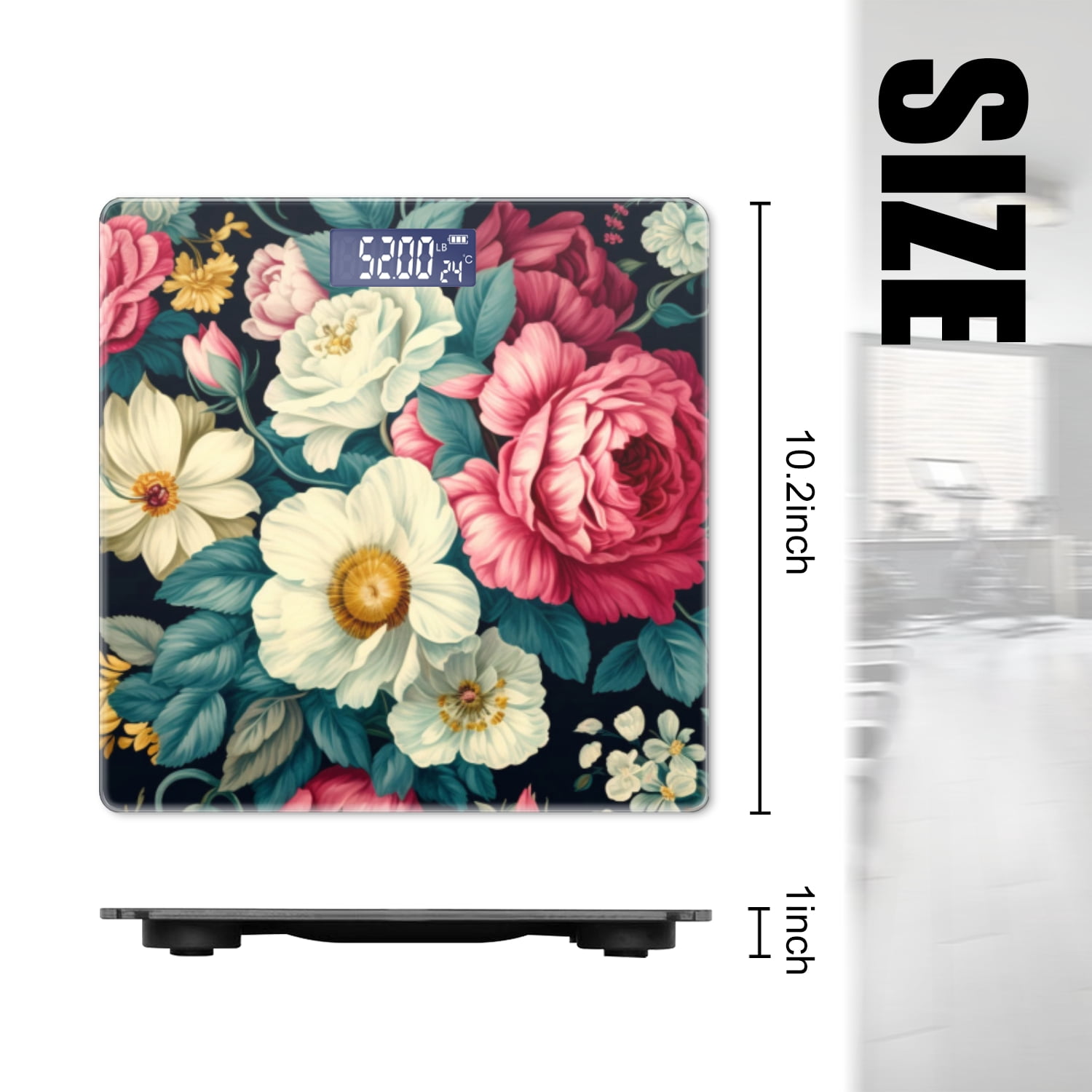 High Precision Body Weight Scale Smart Bathroom Scales with Large LCD Display(400lbs),Decorative for Bedroom-Vintage Floral Pattern With Colorful Roses And Daisies