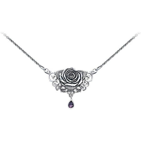 Jewelry Trends Sterling Silver Sacred Rose Celtic Pendant Necklace with Amethyst Drop