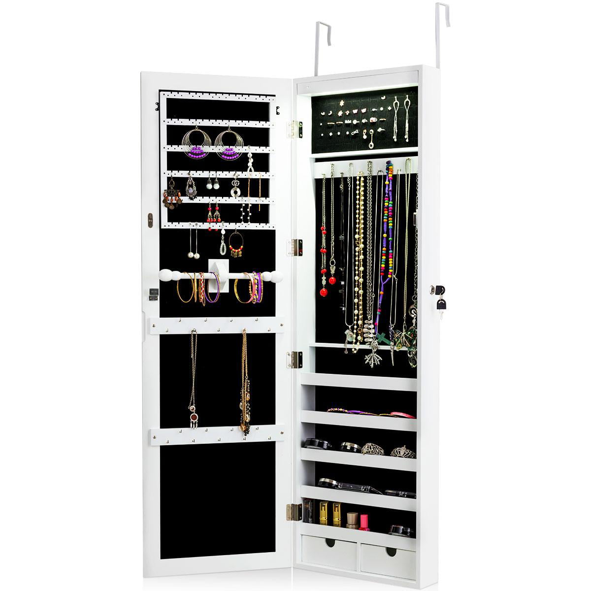 Giantex Wall Door Mount Jewelry Armoire Cabinet with 15 LED Lights, Lockable  Hanging Jewelry Cabinet Organizer with Large Storage Capacity, 82 Earring  Slots 60 Ring Slots 29 Hook Scarf Rod, White