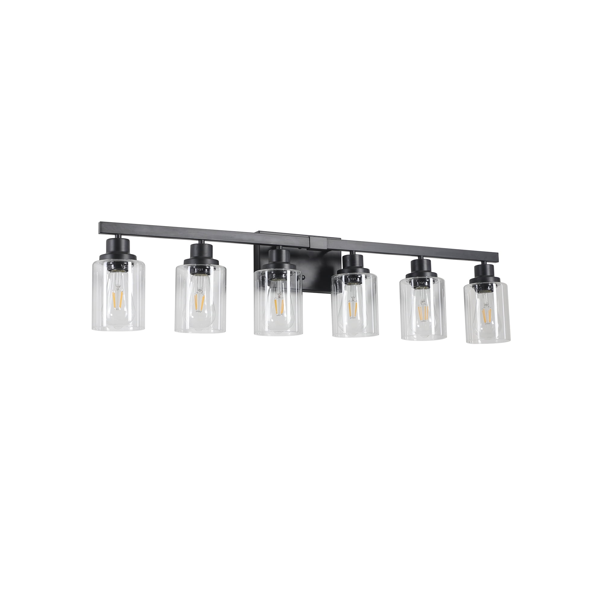 Leumius Modern Black 6-Light Bathroom Vanity Light Fixture, Industrial Wall Sconce with Clear Glass Shades for Mirror, Bathroom, Bedroom and Hallway (No Bulbs)