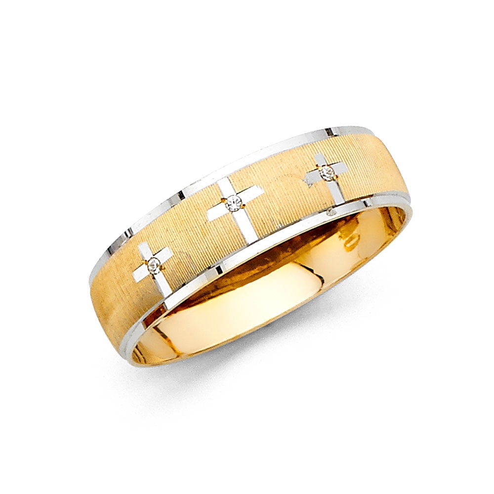 FB Jewels 14K White and Yellow Gold Ring Two Tone Mens Cubic Zirconia ...