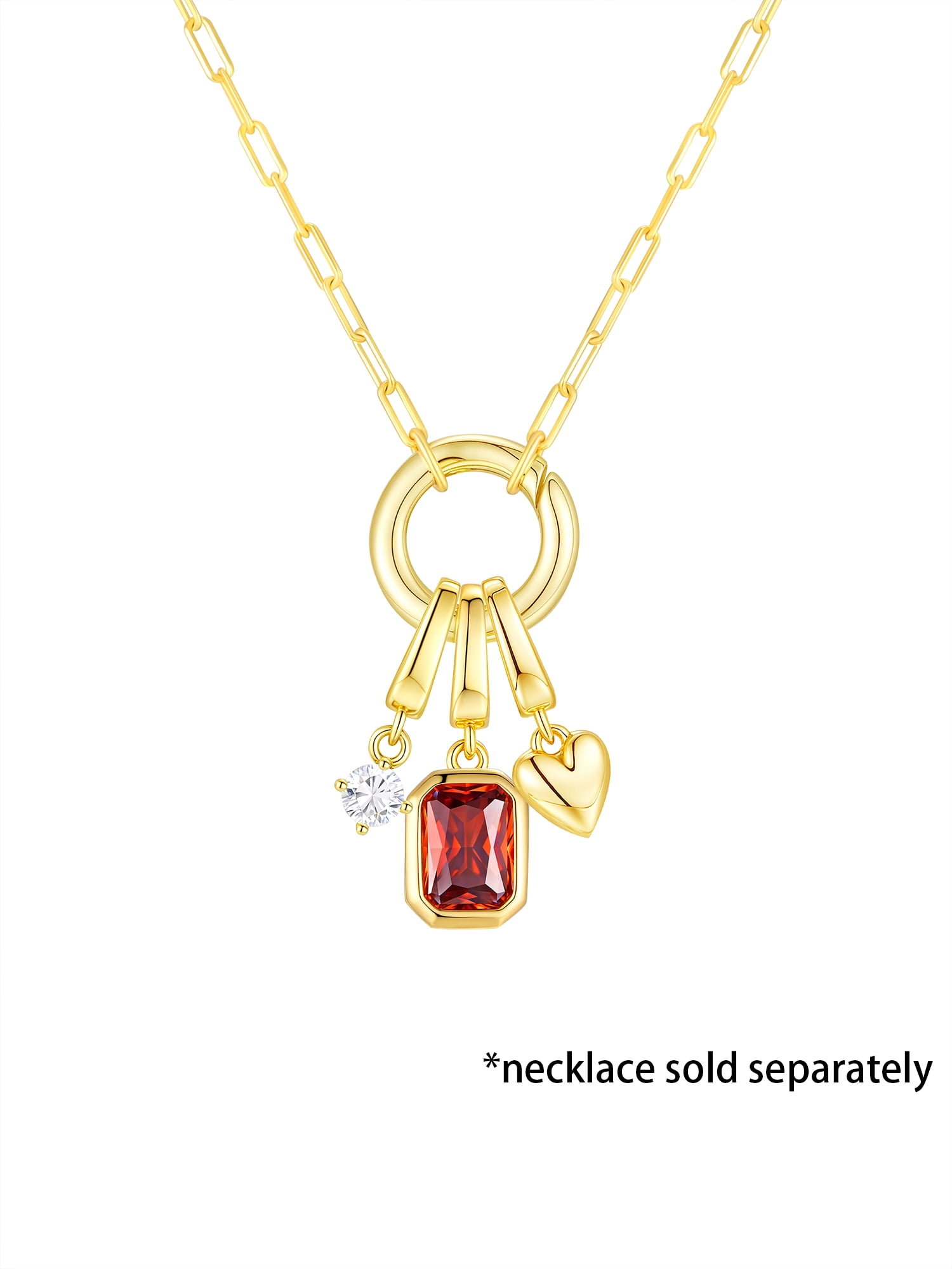 Brilliance Fine Jewelry Simulated Garnet and Simulated Diamond Charm Set in 14KT Gold Plated Sterling Silver