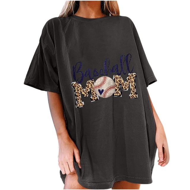 Tops de manga corta con hombros caídos informales de verano para mujer, camisetas divertidas con cuello redondo y estampado de béisbol OAVQHLG3B Store lin121212
