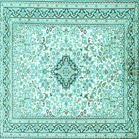 Ahgly Company Indoor Square Medallion Turquoise Blue Traditional Area Rugs, 8' Square