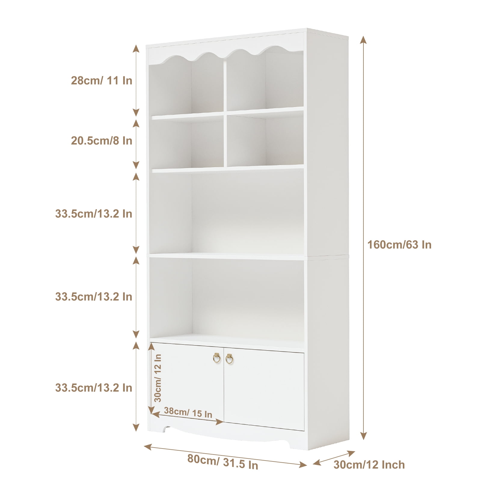 HOBLOC 5 Tier Bookshelf Bookcase with Cabinet Doors, 63 in Tall Wooden Bookshelves, Display Storage Shelves, Floor Standing Book Shelf Furniture for Home Office, Living Room, Bedroom, White