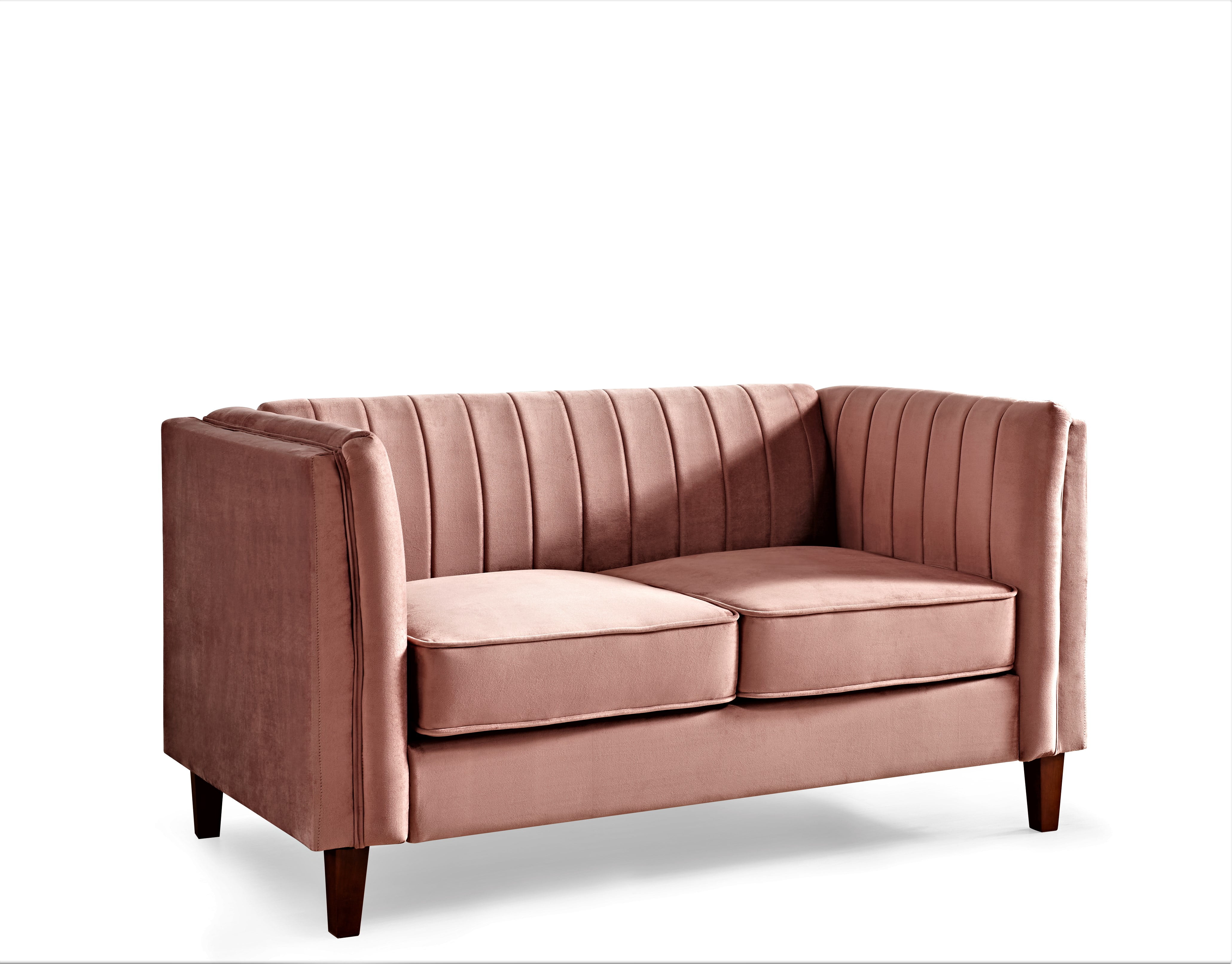 Uspridefurniture Plainfield Line Tufted Square Velvet Loveseat,Pink