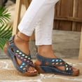 thumbnail image 6 of Oofos Sandals for Women Women's Versatile Buckle Wedge Heel Colorful Patchwork Shoes Comfortable Summer Sandals Blue 36, 6 of 9