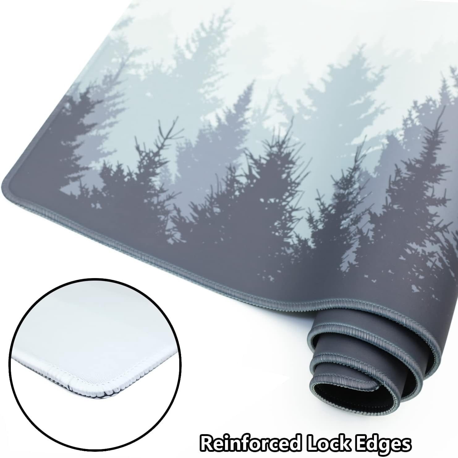 Fir Tree Large Gaming Mouse Pad (35.4×15.7 in, 3mm Thick), Non-Slip Rubber Base and Reinforced Lock Edges, XXL Extended Mousepad for Work, Game, Desk mat, Desktop Decoration