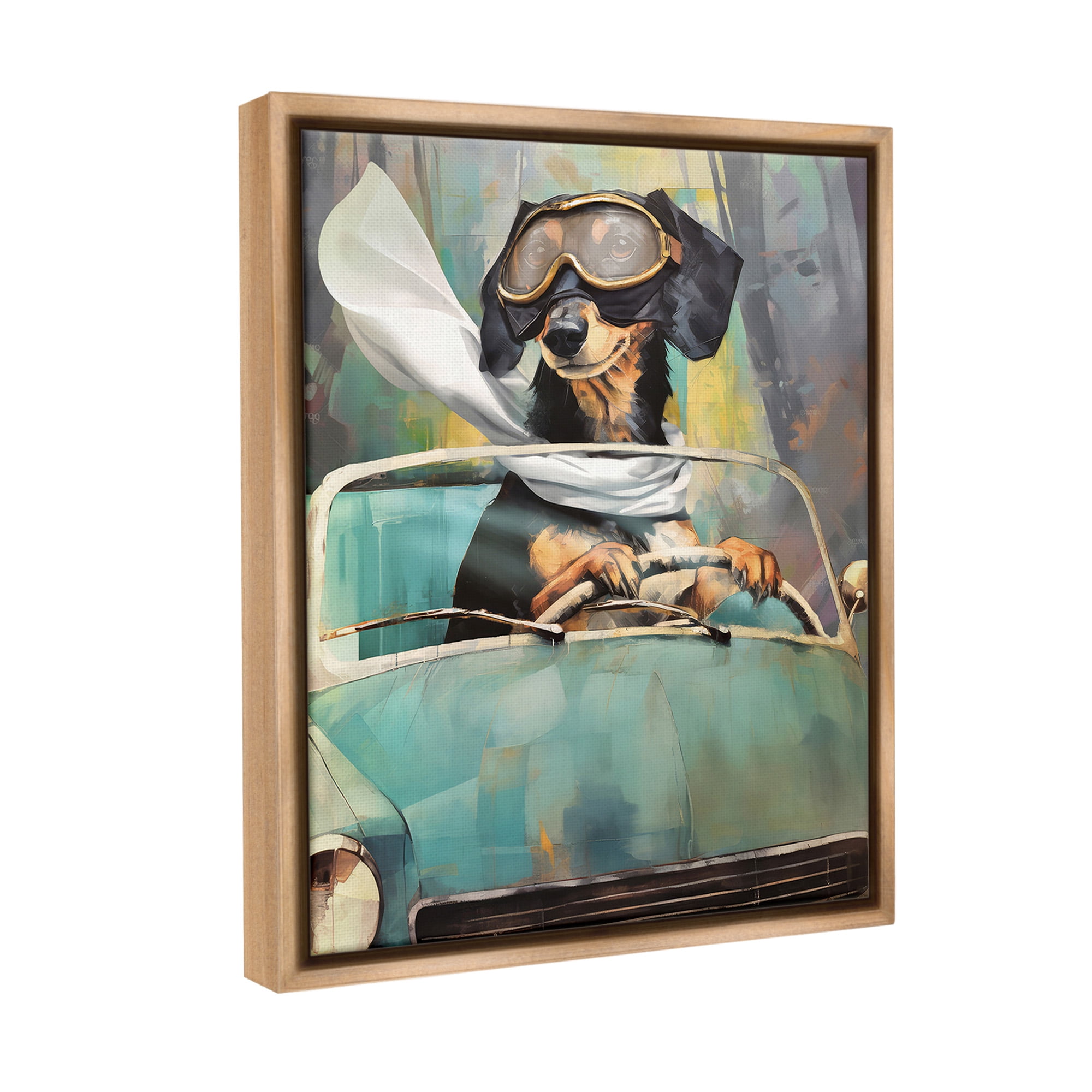 Stupell Industries Dog on Joy Ride Animals & Insects Painting Brown Floater Framed Canvas Art Print Wall Art, 25 x 31