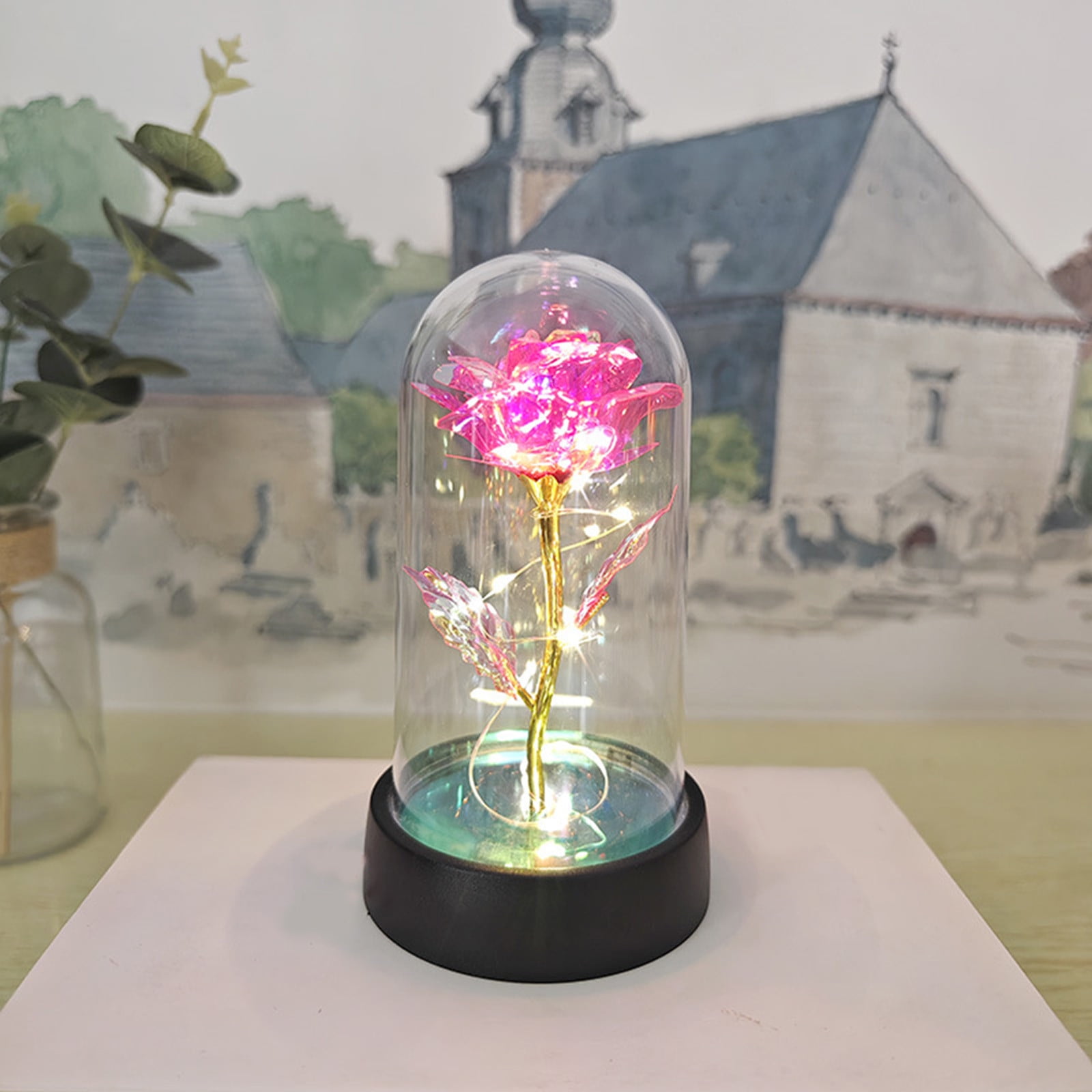 Glass Flower,Glass Rose,Light Up Rose In Glass Dome,Rosas Eternas,Light Up Flowers,Light Up Rose,Valentine's Day Artificial Flower Gifts,Rose Flower Gifts Ideas(Pink 6*3.5in)