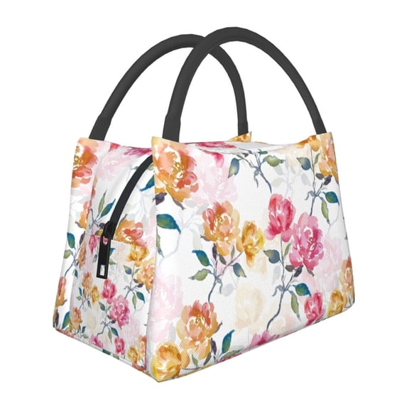 Vsdgher Colorful Flowers Print Insulated Reusable Bags with Sturdy Zipper and Handles, Foldable Totes for Hot or Cold Food Bring or Delivery