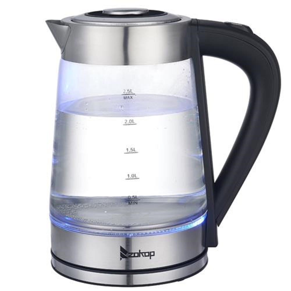 110V 1200W 2.6Qt Electric Kettle with Striking Blue Glass, Blue LED Light, Auto Shut-Off & Boil-Dry Protection, Fast Boiling Hot Water Kettle for Tea, Coffee, US Plug