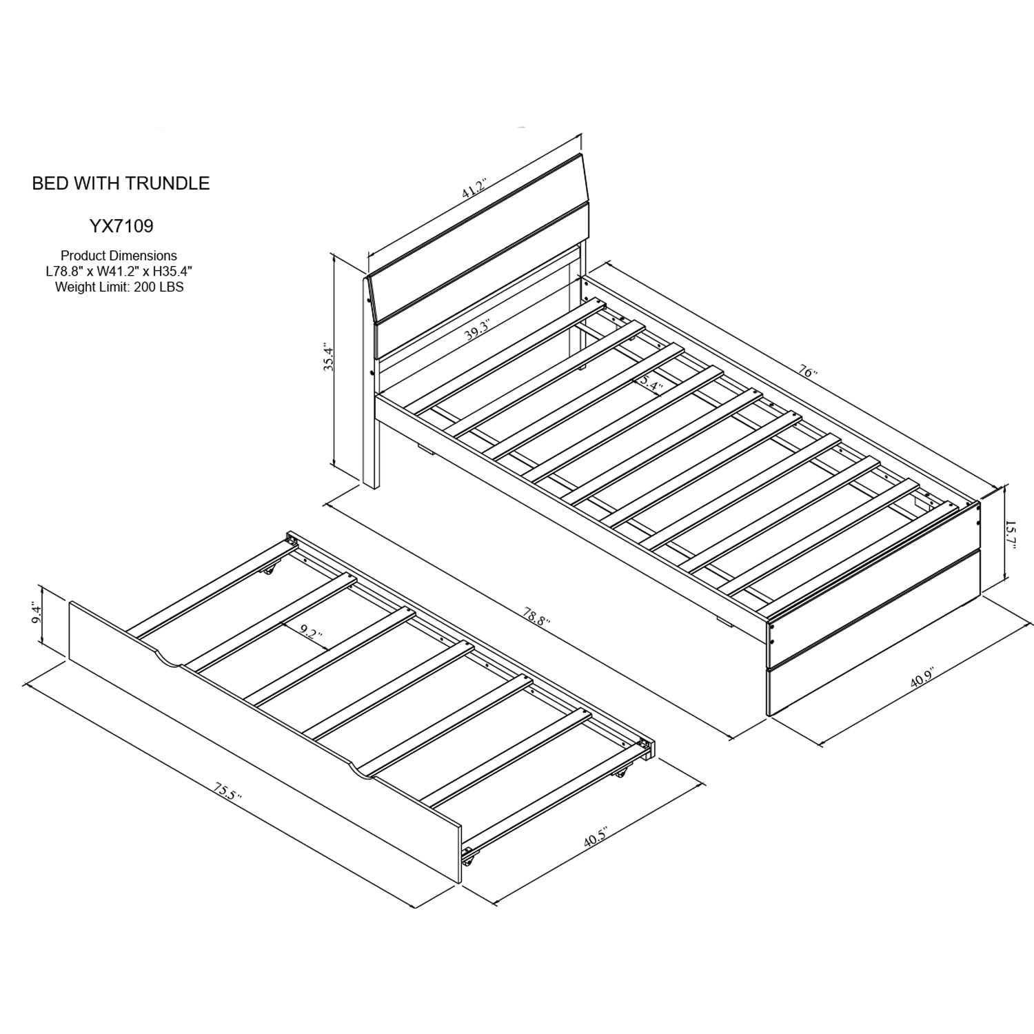 Miniyam Twin Size Platform Bed Frame with Trundle for Kids and Teens, Space-Saving, White