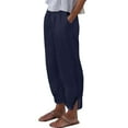 thumbnail image 3 of SELONE Navy Womens Linen Pants Plus Size Lounge Pants with Pockets Cotton Linen Elastic Waist Cropped Trouser Loose Beach Pants Drawstring Solid with Buttons Straight M Tall Breathable Summer Clothes, 3 of 8