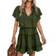 thumbnail image 1 of Women\'s Casual Maxi Dress Pure Color Short-sleeve V-neck Knee Length Skirt For Summer BeachGreenM, 1 of 5