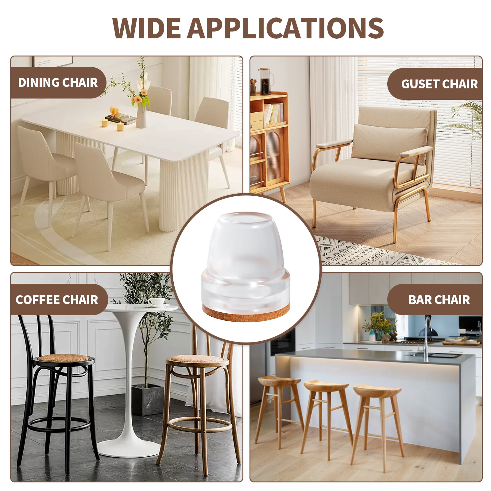 8Pcs Silicone Chair Leg Floor Protectors,Furniture Leg Caps Cups with Felt Pads for Protecting Hardwood Floors from Scratches,Clear(1'')