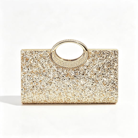 REMANLAND Women's Gold Sparkling Evening Handbag with Oval Top Handle