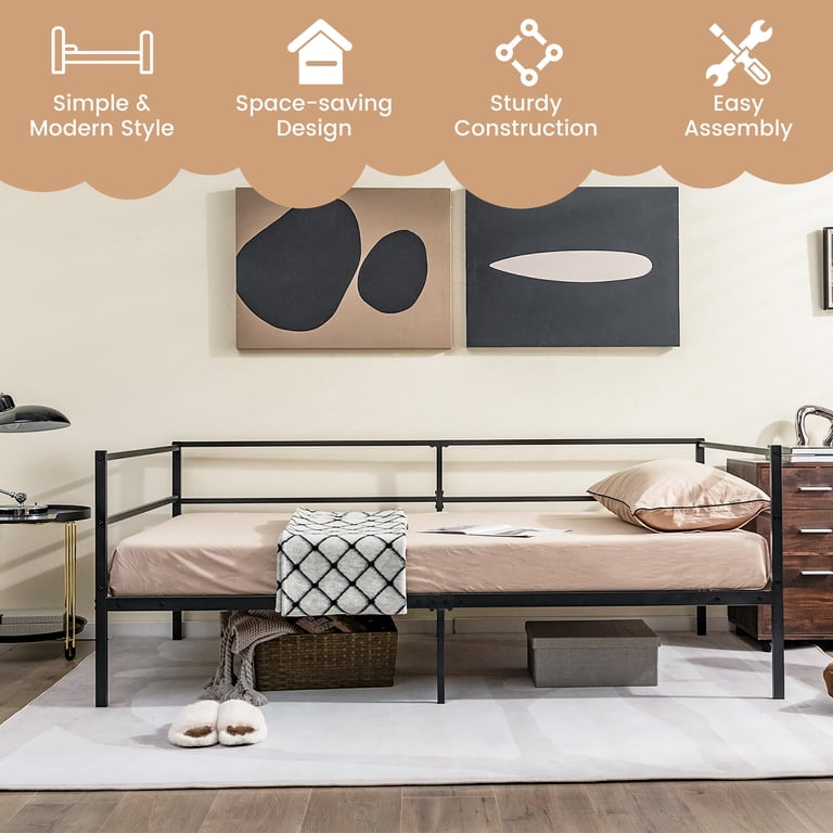 Costway Twin Metal Daybed with Headboard, Black photo 7