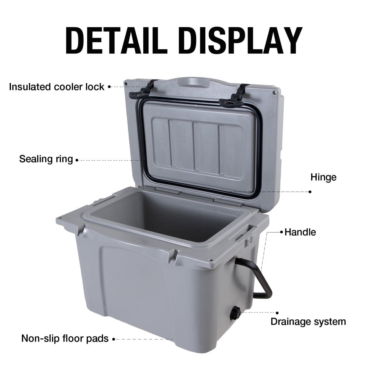 25QT Portable Cooler, Insulated Hard Cooler with Bottle Opener, Cup Holder, Forming Ruler, Travel, Beach, Camping, Fishing   WL