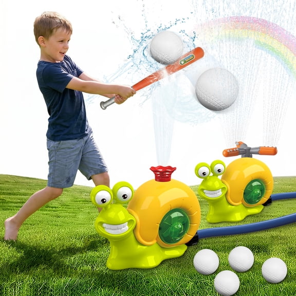 WIDELAND Water Sprinkler Baseball Toy Snail for Kids 3–12, 2 in 1 Outdoor Dual Sprayer Hitting Game with 360° Adjustable Spray, 80–120cm Water Jet Summer Toy for Backyard, Lawn, Pool Party