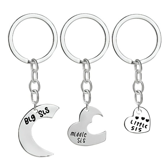 DESIGNICE 3Pcs/Set Sister Keychains for 3 Sisters Gifts Big Sis Mid Sis Lil Sis Matching Heart Keychain Set Sister Jewelry Gifts